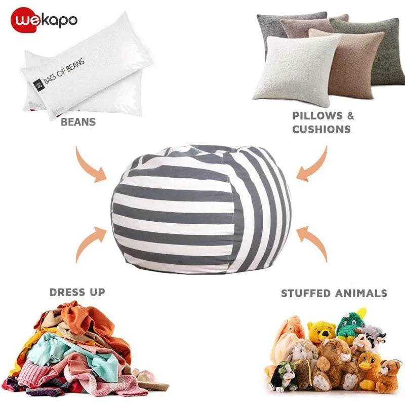 Zipper Bag 48" for Stuffed Toy Storage, Beanbag Chair Cover for Kids, Child Finger Friendly Zipper