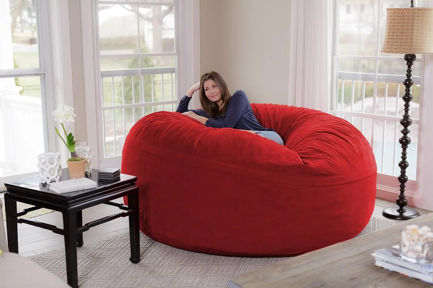 Giant 8' Memory Foam Furniture Beanbag with Removable/Washable Soft Micro Fiber Cover & Child Safety Zipper