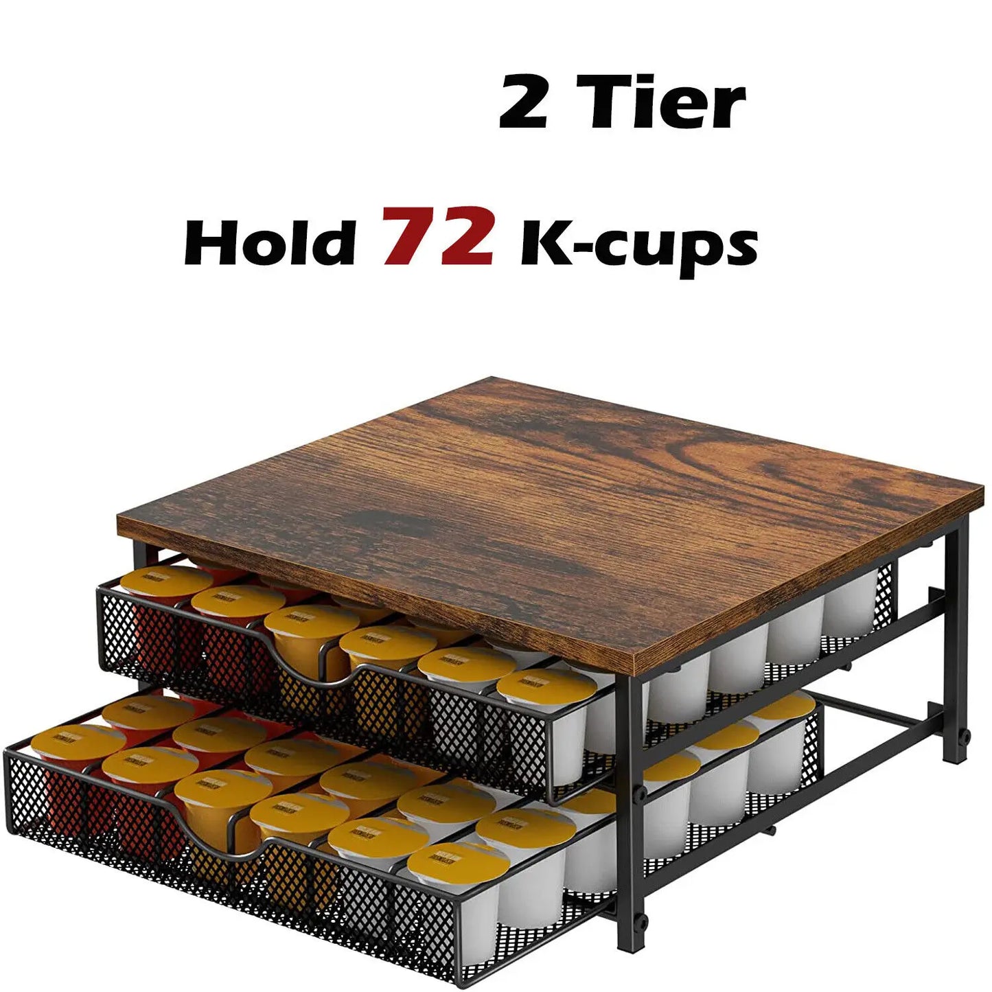 K-Cup Coffee Pod Holder, Sturdy & Stackable Design, 2-Tiers, Holds 72 Pods