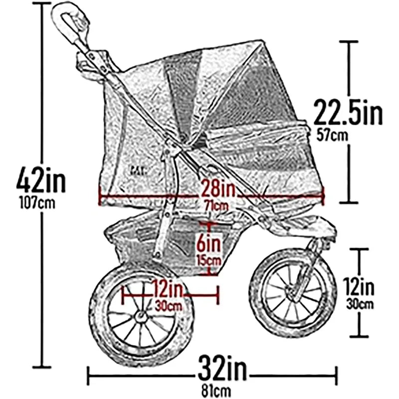 Pet Stroller for Cats & Dogs, Zipper Less Entry, Easy One-Hand Fold Mechanism, Removable Liner, Quick-Lock Rear Foot Brake