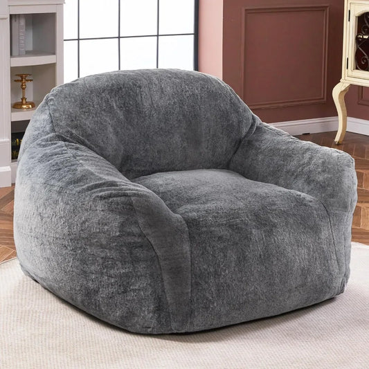 Beanbag Sofa Chair with Big Armrests & Ergonomic Thick Backrest, Soft Faux Fur Cover, High-Density Foam & Non-Slip Bottom Fabric