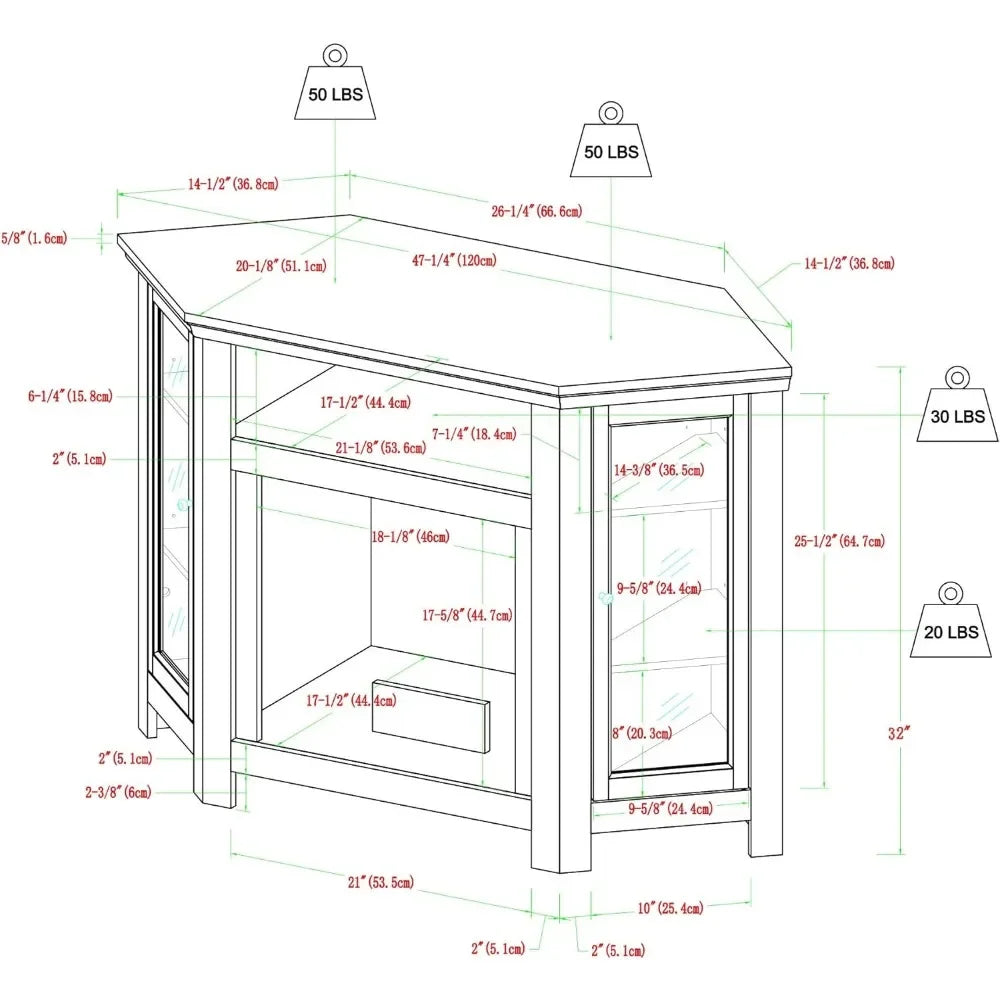 Corner TV Stand with Electric Fireplace & Glassdoor