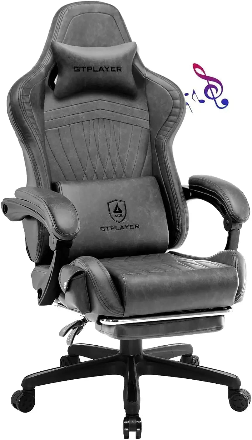 Computer Chair with Footrest, Adjustable Seating, Linkage Armrest & Bluetooth Speakers, High Back Reclining Gaming Chair