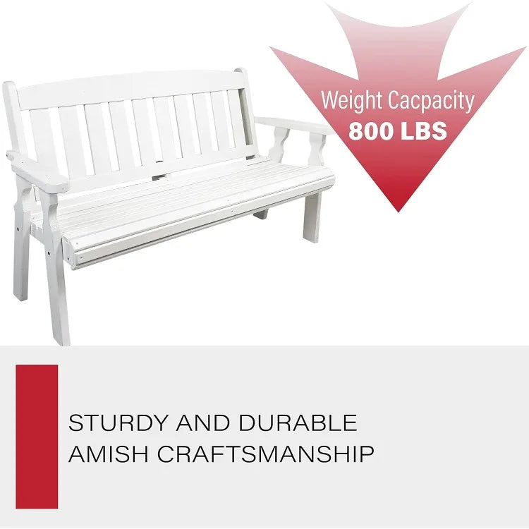 Heavy Duty 4' Roll Back Outdoor Bench in White Stain, Kiln-Dried Pressure Treated Pine for Outdoor Durability