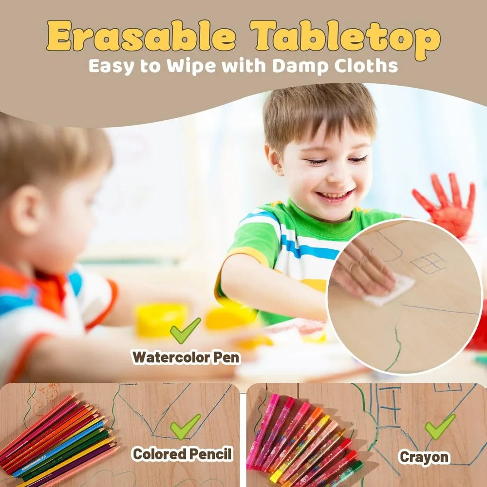 Toddler Adjustable Table & Chairs, 3 Height Levels, Easy Wipe Tabletop, Rounded Corners, Made From Healthy Materials