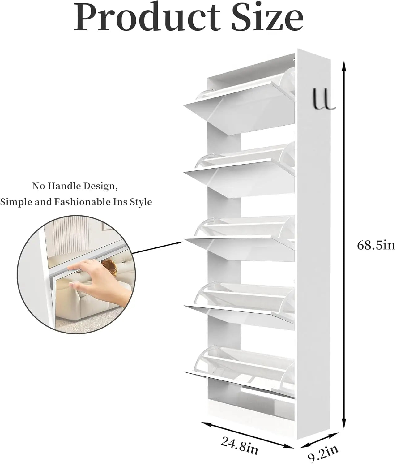 Slim Free Standing Tall Hidden Shoe Cabinet with 5 Flip Drawers & 5 Mirrors, Holds 30-40 Pairs of Shoes