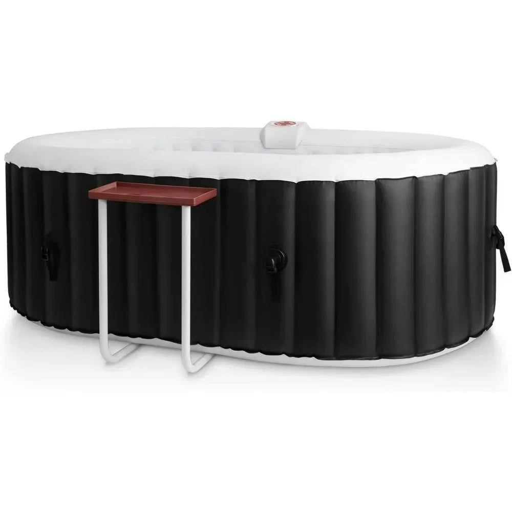 Inflatable 2 Person Oval Hot Tub with Built-In Inflation System, Water Filtration & Bubble Jet System