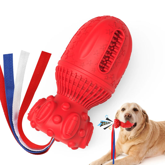 Dog Interactive Rubber Chew Toy, Squeaks When Chewed, Made from Non-Toxic Rubber & Features an Easy Grip Rope