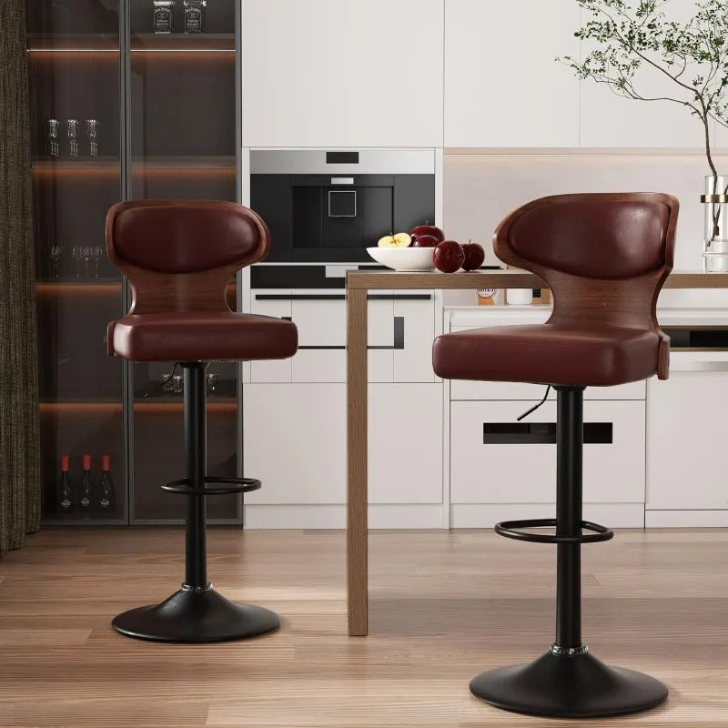 Bar Stools PU Leather Upholstered , Adjustable Height, Swivel Barstools with Back & Footrest, 2pcs