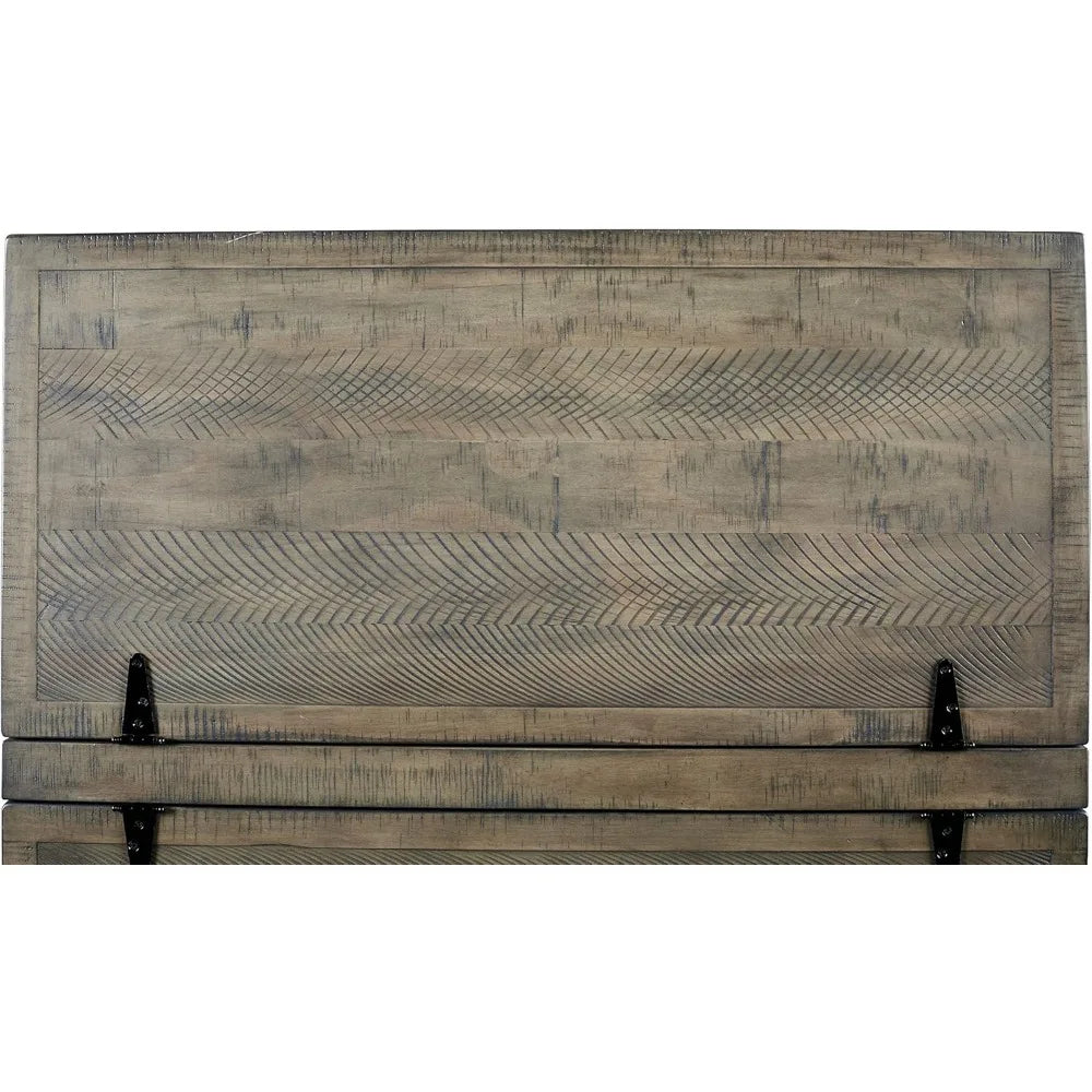 Farmhouse Square Coffee Table with Hidden Storage under 2 Side-Hinged Lift Tops, Weathered-Look with Metal Accents