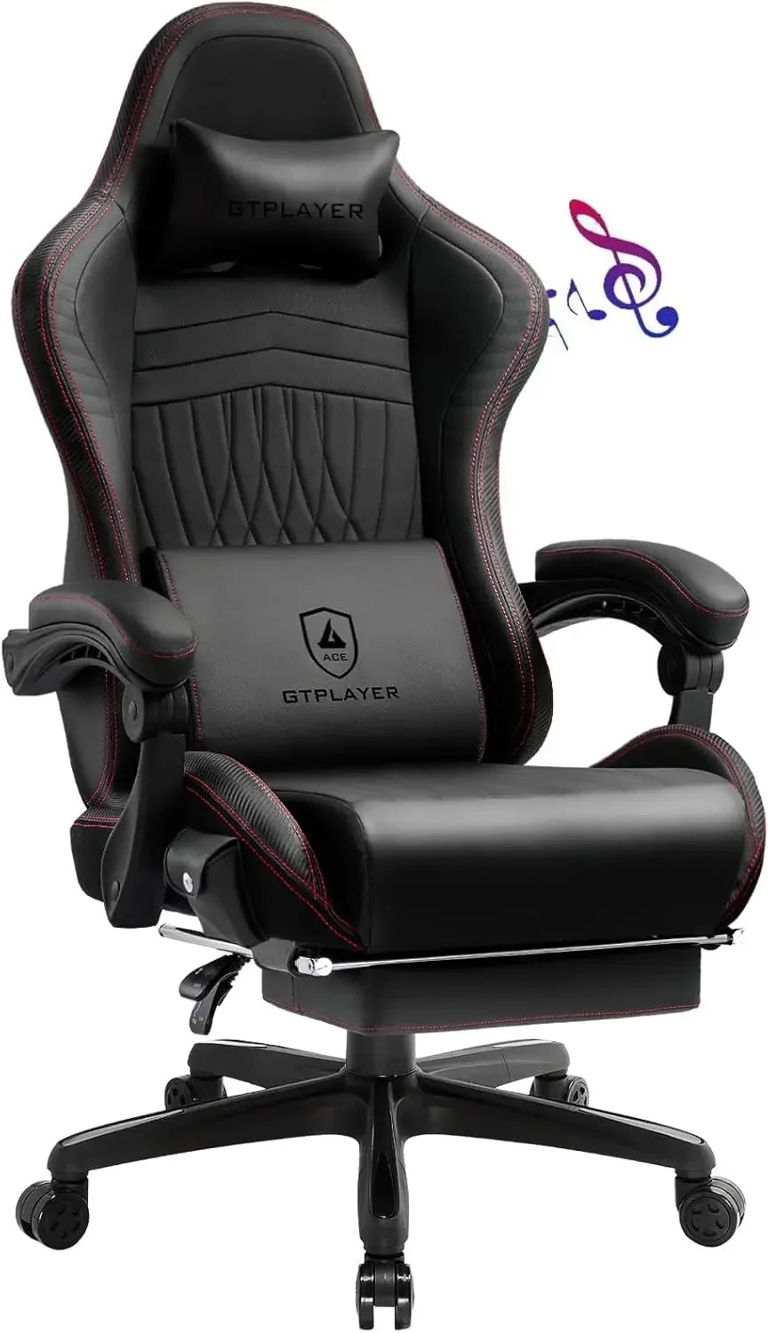 Computer Chair with Footrest, Adjustable Seating, Linkage Armrest & Bluetooth Speakers, High Back Reclining Gaming Chair