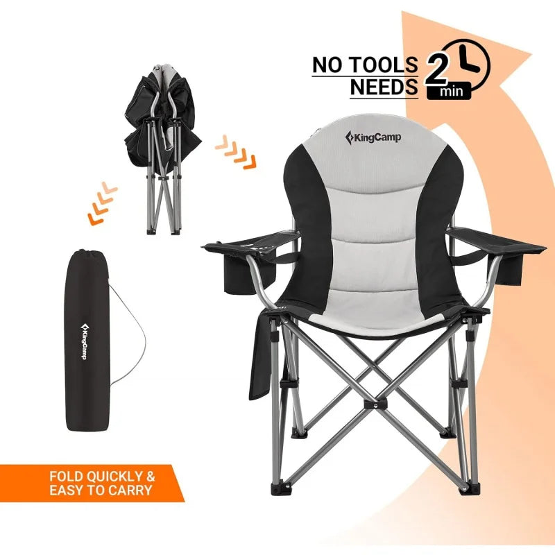 Lumbar Support Foldable Camping Chair with Adjustable Armrest & 4 Storage Pockets, 2pcs