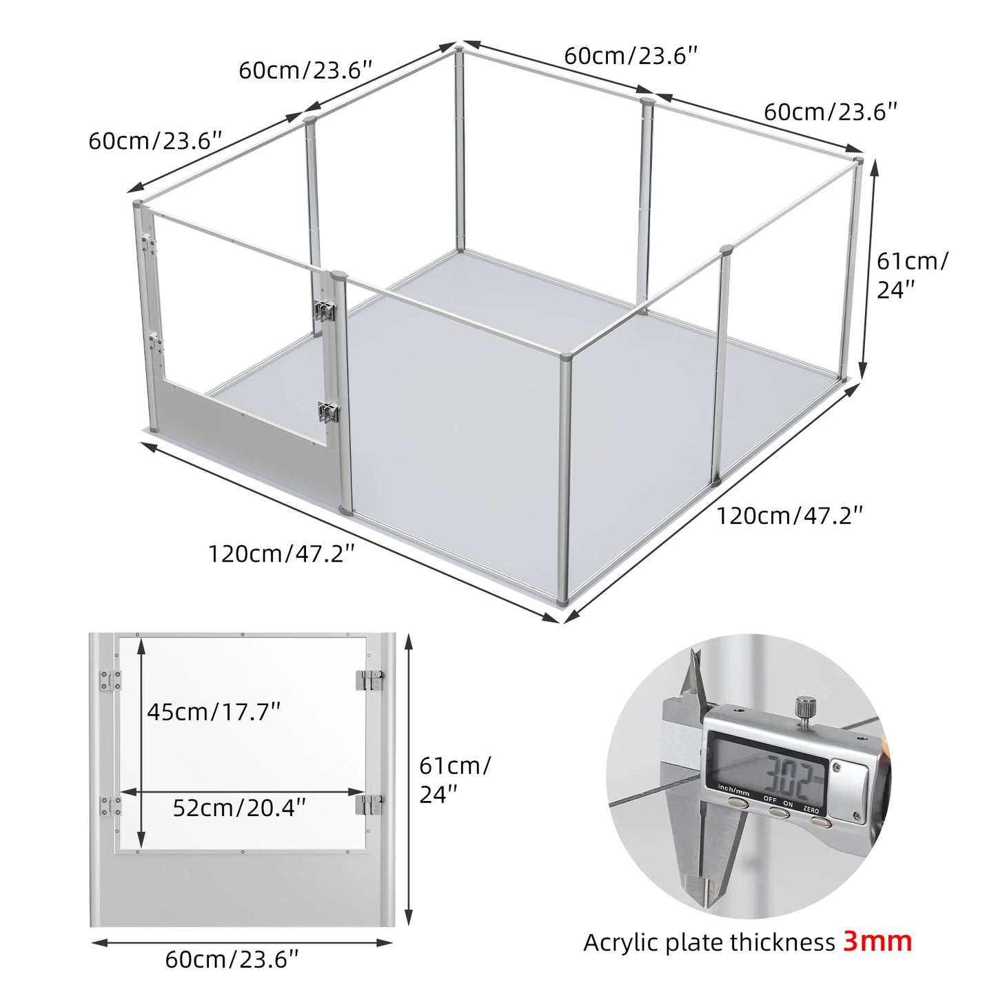 Dog Playpen Fence with Waterproof Fertility Pad for Cats or Dogs, Aviation Aluminum Frame with Clear Acrylic Walls & Latch Lock Door