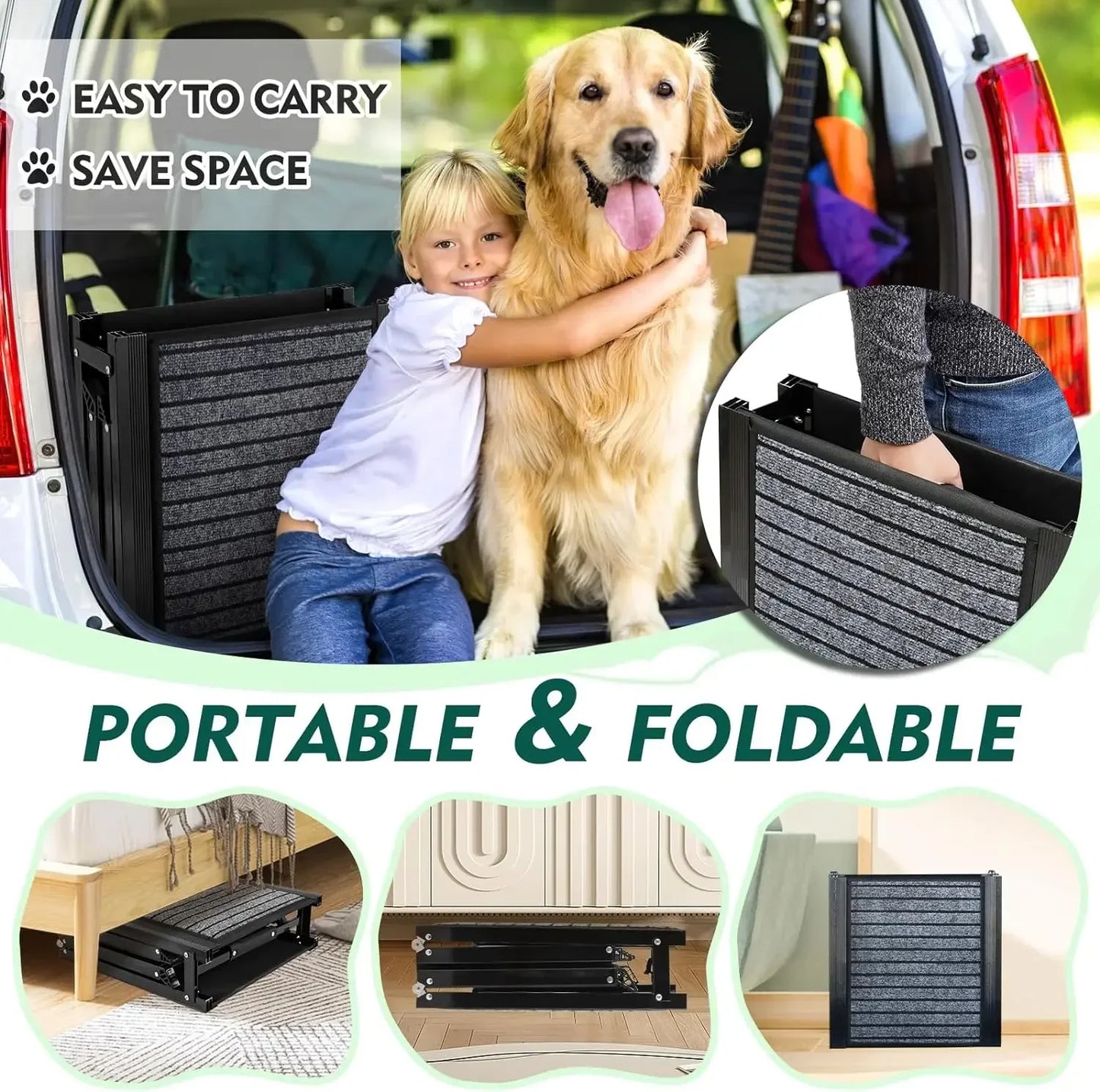 Foldable Dog Ramp 67" with Non Slip Rug Surface, Portable