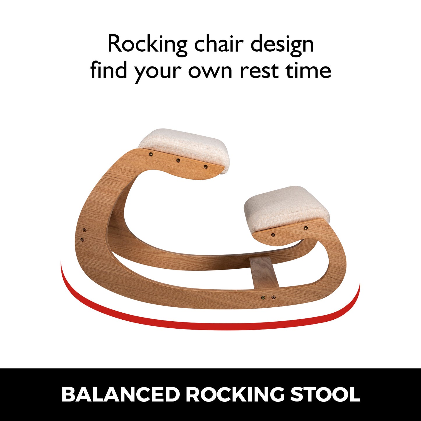 Kneeling Wood Chair/Stool, Rocking Computer Chair with Thick Cushions, Reduces Pressure on Spine & Shins